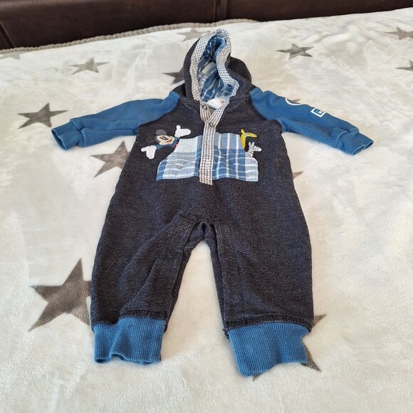 Disney Other - Disney Baby 3-6 Month Mickey Mouse Little Wanderer One Piece With Hood Blue Gray